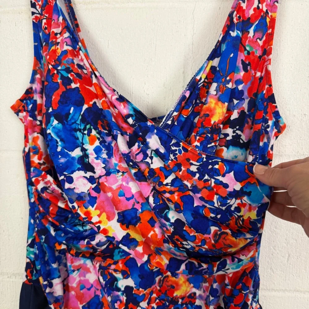 Suddenly Slim By Catalina Swim Dress Plus Size 2X Floral Ruched Resort Beach